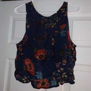 navy floral cropped tank top